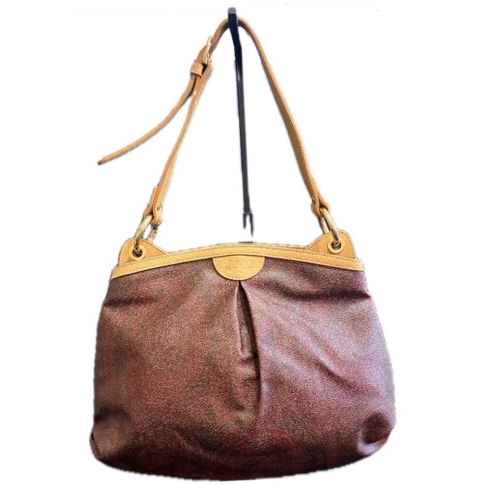 ETRO Leather Shoulder Bag in Brown and Tan Excellent condition 10 by 14 in